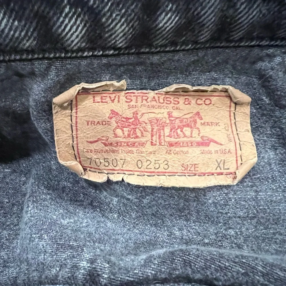 VTG 80s Levis Denim Trucker Jacket XL Black Acid Wash USA 70507 0253 Galactic - Picture 3 of 12